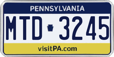 PA license plate MTD3245