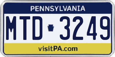 PA license plate MTD3249