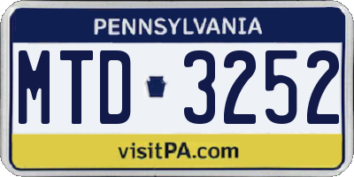 PA license plate MTD3252