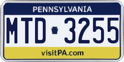 PA license plate MTD3255