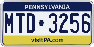PA license plate MTD3256
