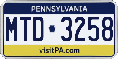 PA license plate MTD3258