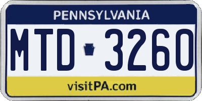 PA license plate MTD3260