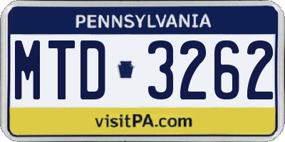 PA license plate MTD3262
