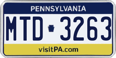 PA license plate MTD3263