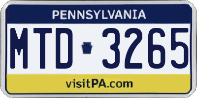 PA license plate MTD3265