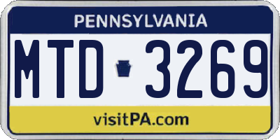 PA license plate MTD3269