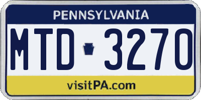 PA license plate MTD3270