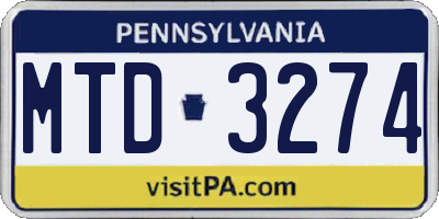 PA license plate MTD3274