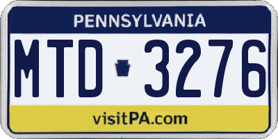 PA license plate MTD3276