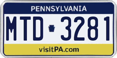 PA license plate MTD3281
