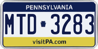 PA license plate MTD3283