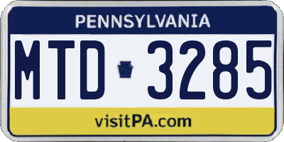 PA license plate MTD3285