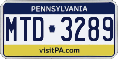 PA license plate MTD3289