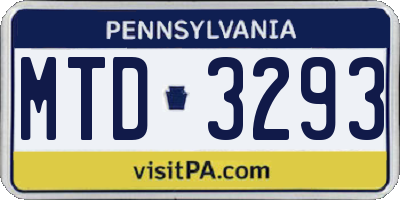 PA license plate MTD3293