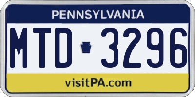 PA license plate MTD3296