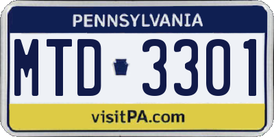 PA license plate MTD3301