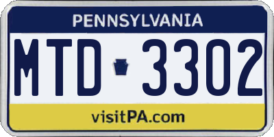 PA license plate MTD3302