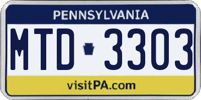 PA license plate MTD3303