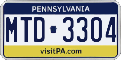 PA license plate MTD3304