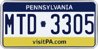 PA license plate MTD3305