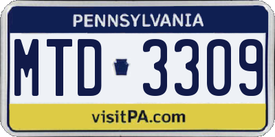 PA license plate MTD3309