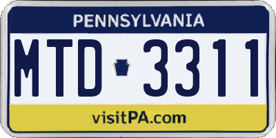 PA license plate MTD3311