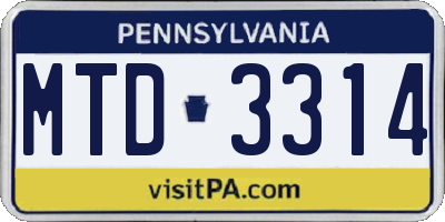 PA license plate MTD3314
