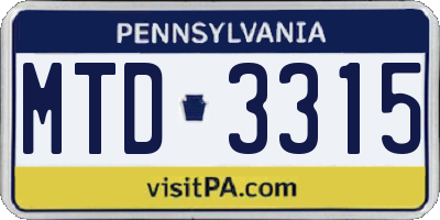 PA license plate MTD3315