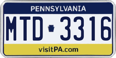 PA license plate MTD3316