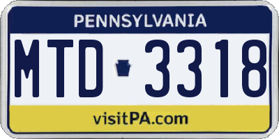 PA license plate MTD3318