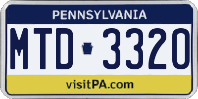 PA license plate MTD3320