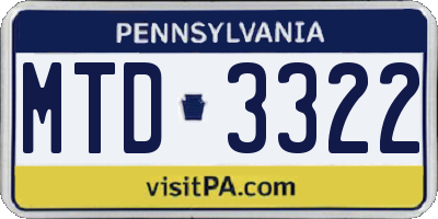 PA license plate MTD3322