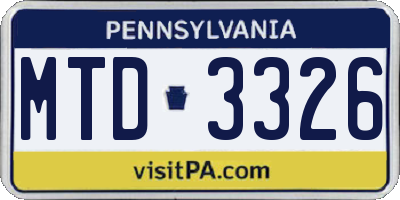 PA license plate MTD3326