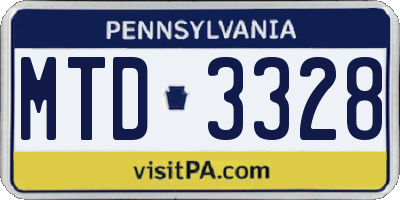 PA license plate MTD3328