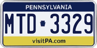 PA license plate MTD3329
