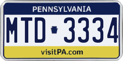 PA license plate MTD3334