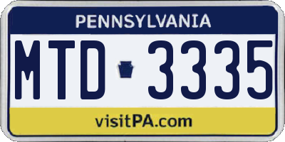 PA license plate MTD3335
