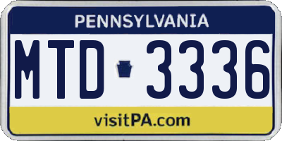 PA license plate MTD3336