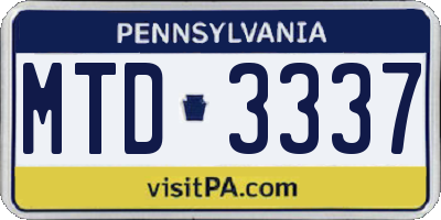 PA license plate MTD3337