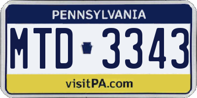 PA license plate MTD3343