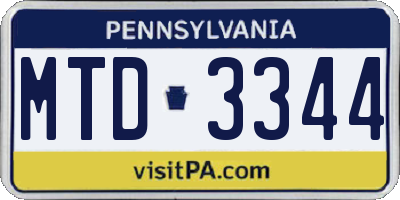 PA license plate MTD3344
