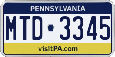 PA license plate MTD3345
