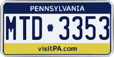 PA license plate MTD3353