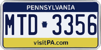 PA license plate MTD3356