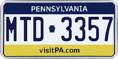 PA license plate MTD3357