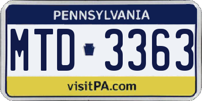 PA license plate MTD3363