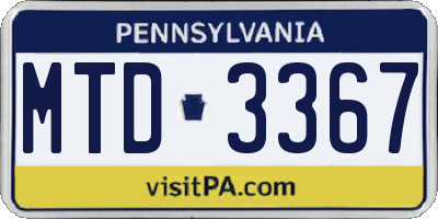 PA license plate MTD3367