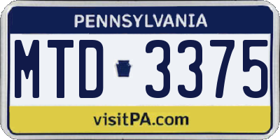 PA license plate MTD3375