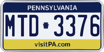 PA license plate MTD3376